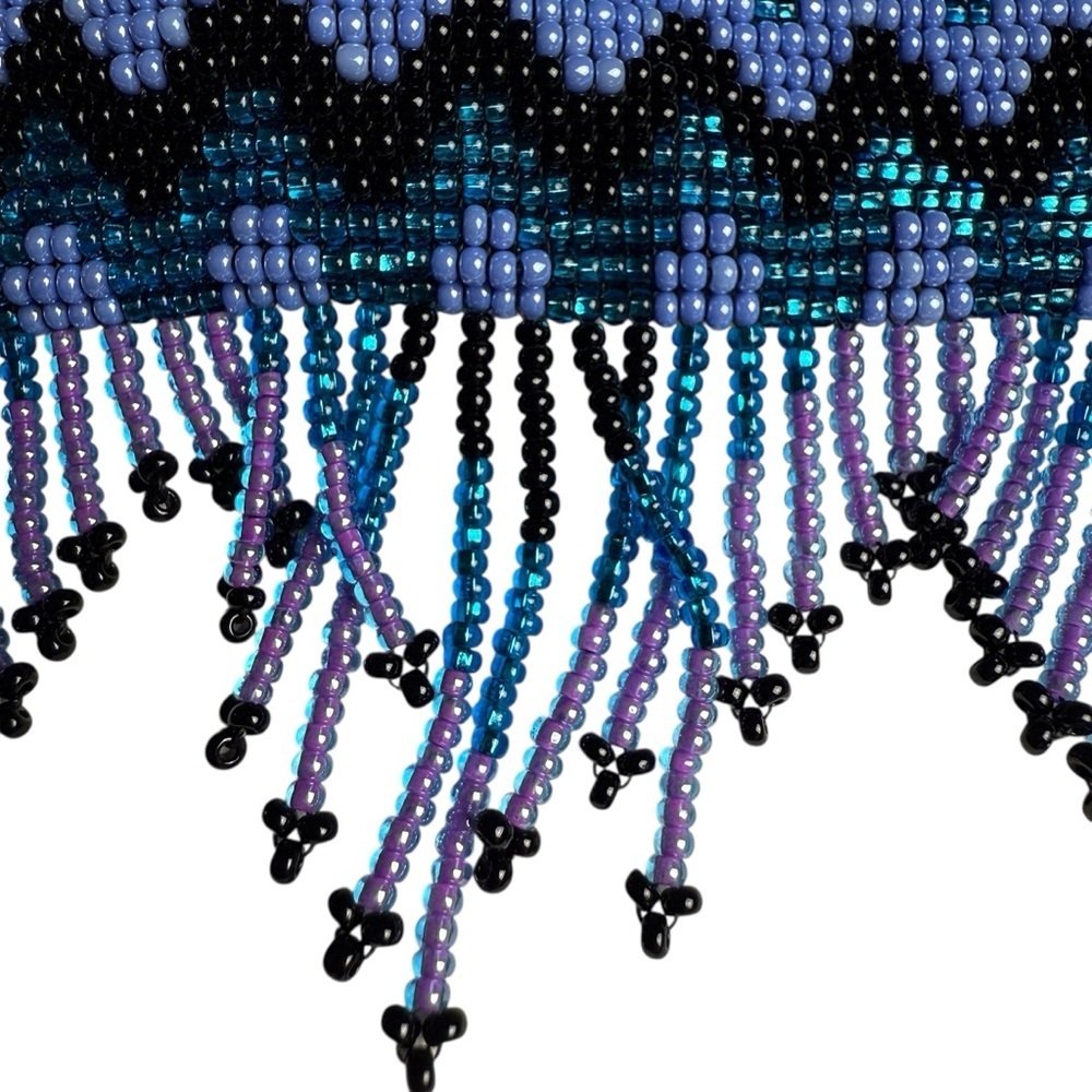Beaded Purse Bag Chevron Purple Blue Black Crossbody BeadedStrap Handmade Fringe - Picture 3 of 6